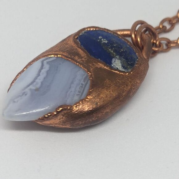 'Ferrinol' Lapis, Sunstone & Blue Lace Agate Reversible Copper Handmade Necklace - Picture 2 of 9